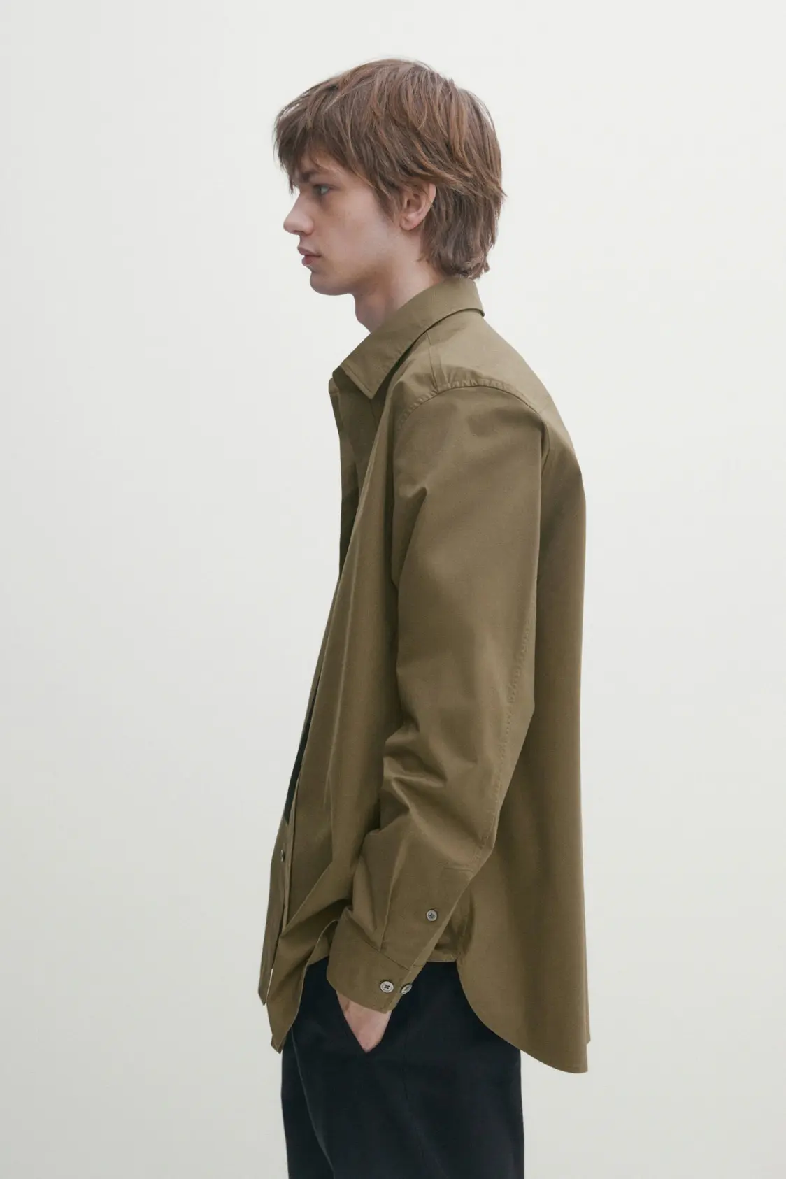 Loose fit stretch cotton twill shirt